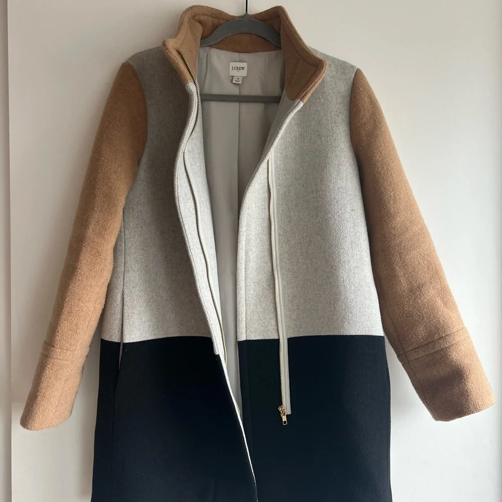J.Crew Colorblock City Coat in Camel, Gray, & Black Size 04 - Picture 2 of 16